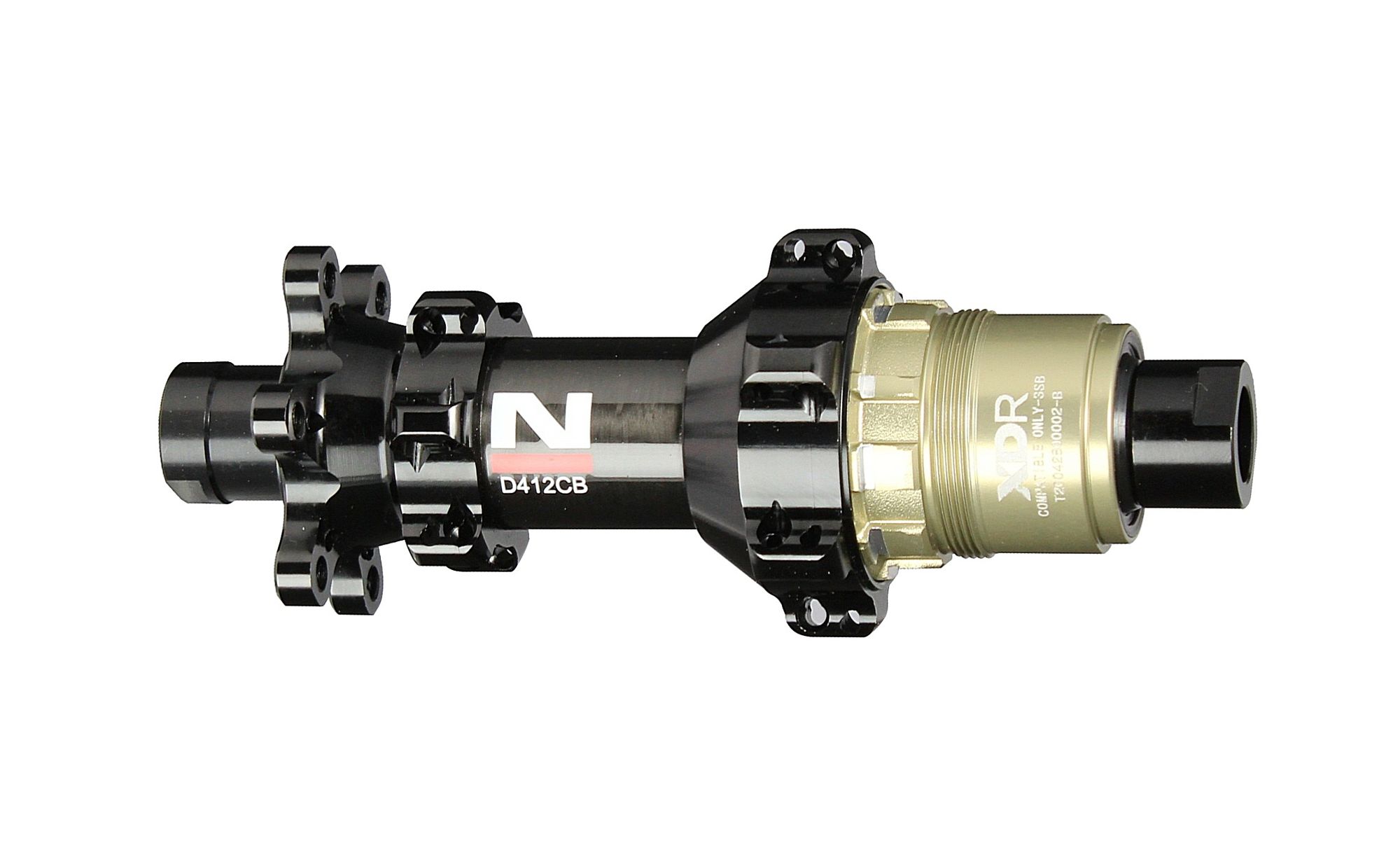 Rear disc hub Novatec D412CB-X12-A4A-XDR, black, 24 holes