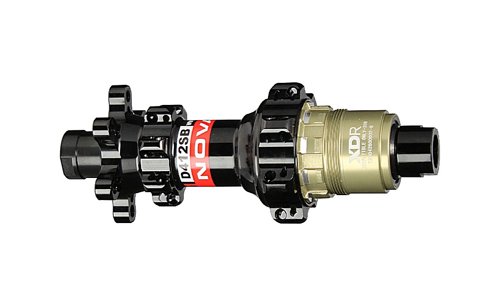 Rear disc hub Novatec D412SB-X12-A4A-XDR, black, 28 holes